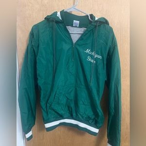 vintage Michigan State (MSU) lined hooded quarter zip windbreaker